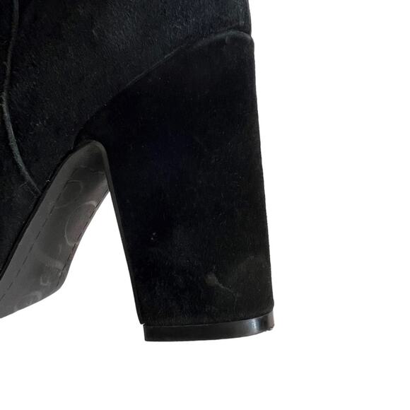 Fergie Women 6. 5 Bootie Jackie Ankle Moto Black Suede Peep toe Metal Accent Zip - Picture 8 of 10